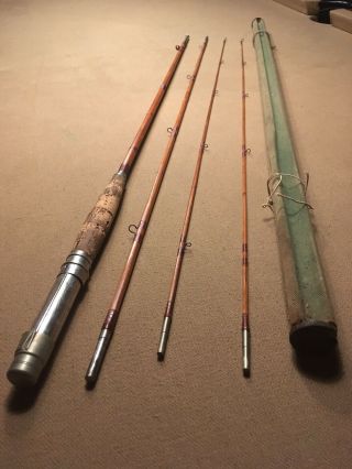 Vintage Custom Made Split Bamboo Travel Fly Fishing Rod & Holder