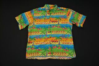 Rare Vtg Disney Fantasia Flamingo Reyn Spooner Hawaiian Shirt Large L Aloha