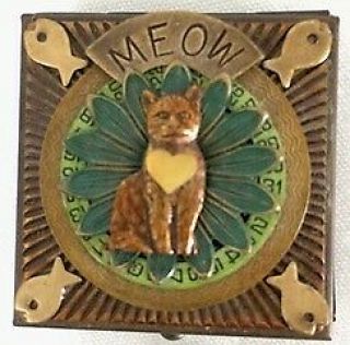 Rare Vintage Brass Kitty Pill Box W/meow Engraved - 3/4” Squared - Unique