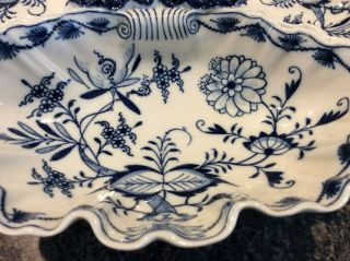 Vintage Meissen Blue Onion Large 3 Section Chip and Dip Bowl 2