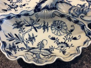 Vintage Meissen Blue Onion Large 3 Section Chip and Dip Bowl 5