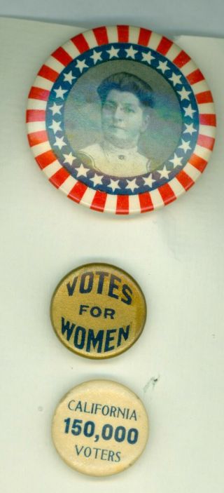 3 Vtg 1905 Votes For Women Suffrage Belinda Bailey San Fran,  Cal Pinback Buttons