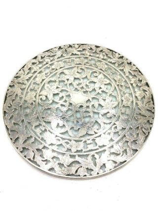 Antique Art Nouveau Sterling Silver And Glass Hot Platetrivet By Webster