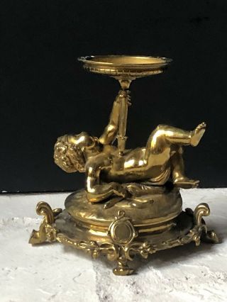 Vintage Candle Holder Antique Candle Brass Hollywood Christofle Figurine Gold