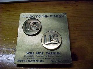 Vintage Ww 2 Us Army Collar Disc Clutch Back Nuggttone Pair Minton Card