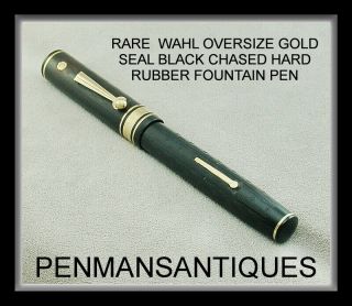 Circa 1929 Wahl Rare Oversize Gold Seal Pen In Black Chased Hard Rubber