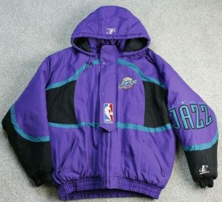 Mens Xl X - Large Logo Athletics Purple Vintage Rare Utah Jazz Nba Zip Up Coat