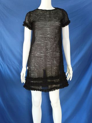 W< Wild And Lethal Trash Vintage Sheer/ruffled Black Dress Size Small