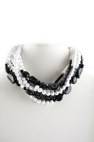 Angela Caputi Womens Vintage Multi Strand Necklace Black White Resin