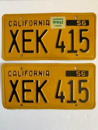 Rare 1956 - 1962 Series California License Plates One Pair Two Same Plates Xek 415