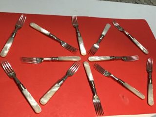 Gorham 12 Pc Sterling & Mother Of Pearl Handle Fork Set