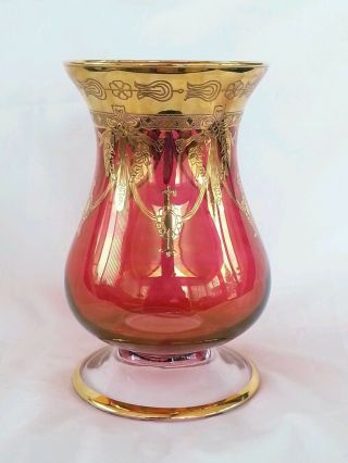 Vintage Venetian hand blown gilded cranberry glass vase 8.  75 inches 4