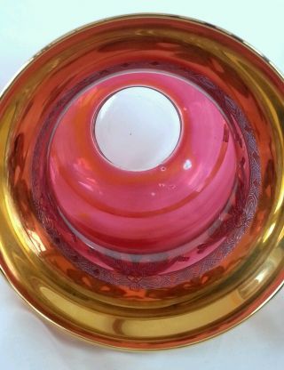 Vintage Venetian hand blown gilded cranberry glass vase 8.  75 inches 8