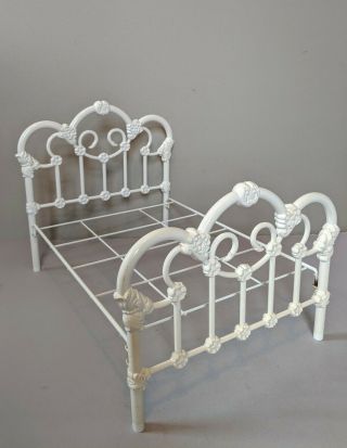 Vintage White Metal Bed Frame & Bedding - American Girl Doll Size