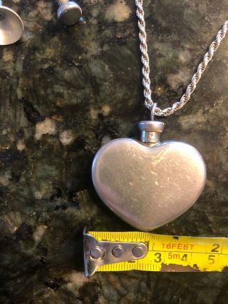 VINTAGE SIGNED TC Sterling Silver Heart Perfume Atomizer Bottle,  Funnel,  Chain 3