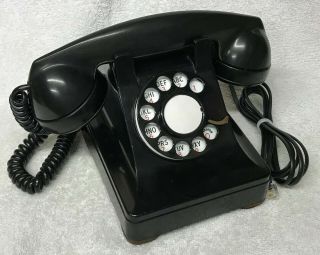 Vintage 1940s Western Electric Black 302 12 - 48 Rotary Dial Desktop Telephone