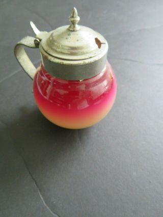 Vtg Victorian Art Glass Wheeling Peach Blow Hobbs Brockunier Lidded Mustard Pot