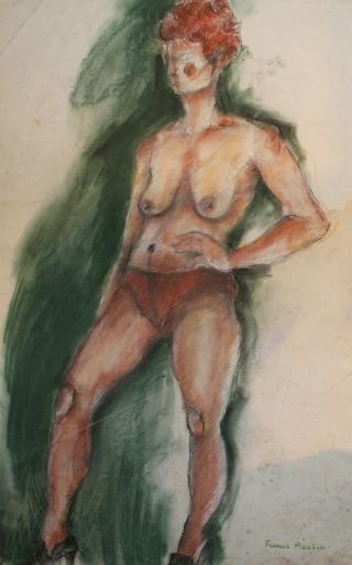Vintage French Avant Garde Nude Portrait Pastel Painting Signed Francis Picabia