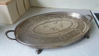 Large Vintage / Antique Ornate Silver Plated Serving Tray - Roberts Belks
