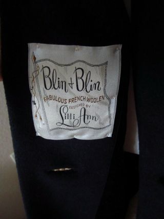 Vintage Lilli Ann 50 ' s Blin & Blin Black Coat Size Small to Med.  / 3