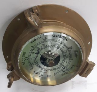 Vintage Brass Barometer,  Nautical,  Wall Mounted Millibars,  Marine Hardware 952