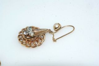 Vintage 10k Yellow Gold Cultured Pearl Crystal Drop Earrings 3