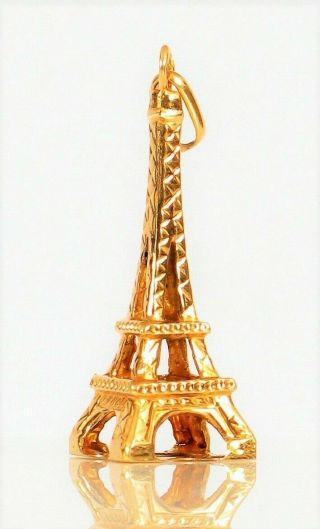 Vintage 14k Yellow Gold Paris France Souvenir Eiffel Tower Landmark Charm 1 " 3d