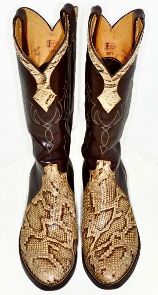 Vintage JUSTIN Brown Leather & Snakeskin Snake Western Cowboy Boots 9.  5 D 9.  5D 3