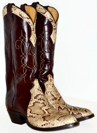 Vintage JUSTIN Brown Leather & Snakeskin Snake Western Cowboy Boots 9.  5 D 9.  5D 4
