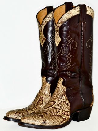 Vintage JUSTIN Brown Leather & Snakeskin Snake Western Cowboy Boots 9.  5 D 9.  5D 5