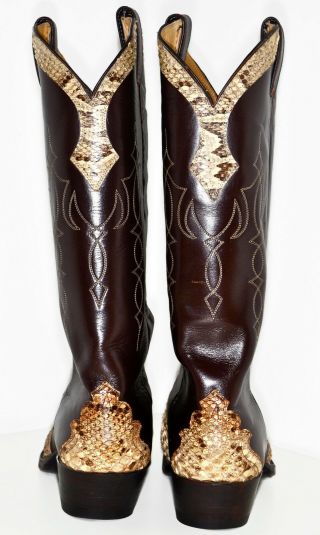 Vintage JUSTIN Brown Leather & Snakeskin Snake Western Cowboy Boots 9.  5 D 9.  5D 6