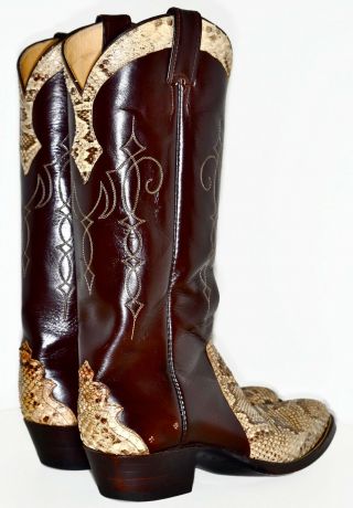 Vintage JUSTIN Brown Leather & Snakeskin Snake Western Cowboy Boots 9.  5 D 9.  5D 7