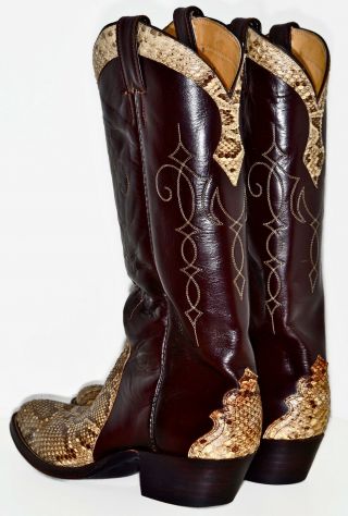 Vintage JUSTIN Brown Leather & Snakeskin Snake Western Cowboy Boots 9.  5 D 9.  5D 8