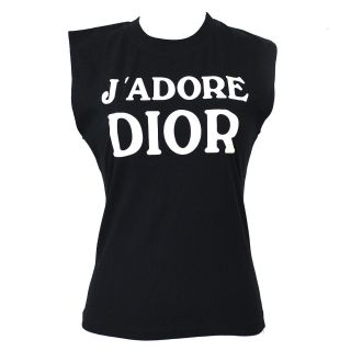 Authentic Christian Dior Sleeveless Tops Tank Top Black Cotton Vintage Y03845