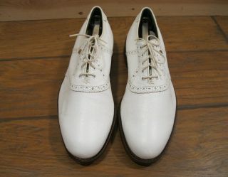 Vintage Footjoy Classic Mens Golf Shoes White Brogue Metal Spikes Sz.  9.  5d