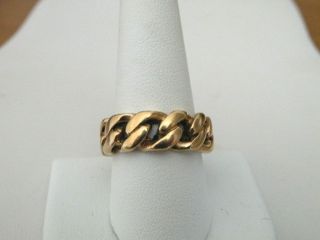 Vintage 14k Yellow Gold Wide Cuban Link Mens Wedding Band Ring Size 9.  75