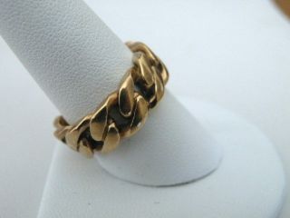 VINTAGE 14K YELLOW GOLD WIDE CUBAN LINK MENS WEDDING BAND RING SIZE 9.  75 2