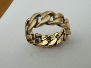 VINTAGE 14K YELLOW GOLD WIDE CUBAN LINK MENS WEDDING BAND RING SIZE 9.  75 6