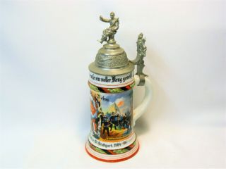 Vintage Kaiser Reich Regimental Calvary German Flip Top Porcelain Beer Stein