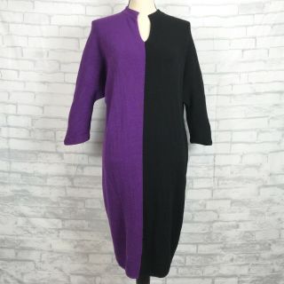 Vtg St John For Neiman Marcus Sz M L Stretch Sweater Dress Purple Black Dolman