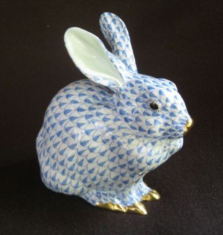 Vintage Herend Bunny Rabbit,  Blue Fishnet Pattern,  5 1/4 " Tall