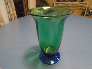 Orrefors Louise Vintage Green/blue Flare Top Footed Bottom Glass Vase