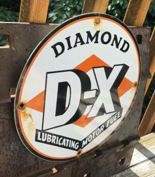 VINTAGE D - X DIAMOND LUBRICATIONS MOTOR FUEL PORCELAIN PUMP PLATE 2