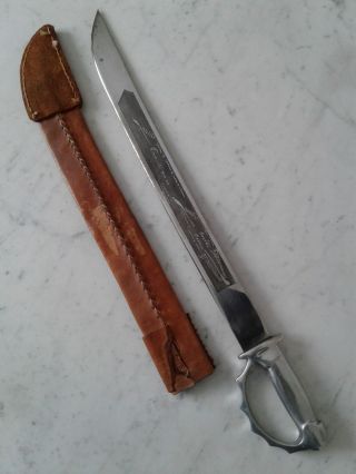 Vintage Unique Mexico Sword Machete Knife With Leather Sheath