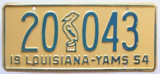 Vintage Louisiana 1954 Embossed Pelican License Plate 20 043 Yams Slogan,  Beauty