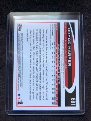 2012 Topps Baseball Bryce Harper SSP Variation Rookie Card 661a Rc Very Rare 2