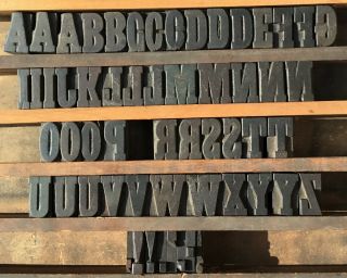 Vintage Wood Letterpress Print Type Block 57 Letters Alphabet Punctuation 1 "