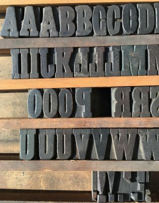 Vintage Wood Letterpress Print Type Block 57 Letters Alphabet Punctuation 1 