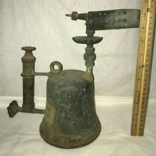 Antique " W " Brass Torch Blowtorch Boston Globe Gas Light Unusual Vintage Tool