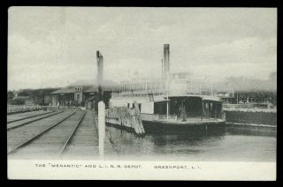Vintage Menantic & Railroad Station Postcard 1910s Greenport Long Island Ny